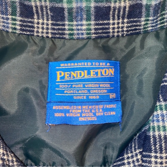 Pendleton Board Shirt Blue and Green Plaid Wool Shirt Loop Collar - Picture 3 of 9